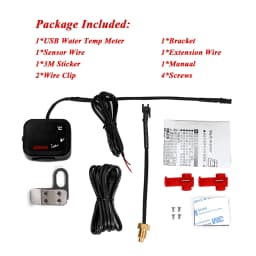 KOSO Water Temp Meter Voltmeter Gauge Motorcycle Phone USB Charger Charging 3 in 1 Waterproof LCD Digital Display