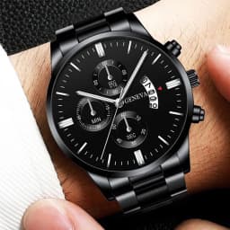 3PCS/Set Fashion Men's Stainless Steel Band Watch Casual Calendar Quartz Watch Jewelry Set(Without Box)