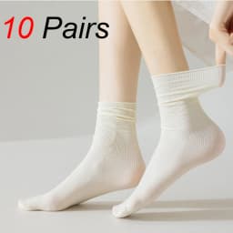 10 Pairs Women Mid Length Socks Trendy Versatile Black White Solid Colors Soft Comfortable Lightweight Breathable Casual Socks
