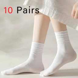 10 Pairs Women Mid Length Socks Trendy Versatile Black White Solid Colors Soft Comfortable Lightweight Breathable Casual Socks