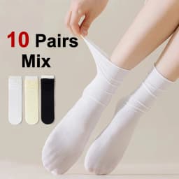 10 Pairs Women Mid Length Socks Trendy Versatile Black White Solid Colors Soft Comfortable Lightweight Breathable Casual Socks