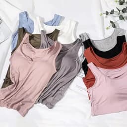 2026 Women's Vest Tops with Built In Bra Neck Vest Solid Color Padded Slim Fit Tank Tops Sexy Shirts Feminino Casual Tank Tops