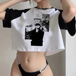 Gothic Crop Top Tshirt Manga Japanese Anime Jujutsu Kaisen T Shirt Gojo Satoru Tops Yuji Itadori Cropped Tees T-shirt