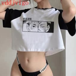 Gothic Crop Top Tshirt Manga Japanese Anime Jujutsu Kaisen T Shirt Gojo Satoru Tops Yuji Itadori Cropped Tees T-shirt