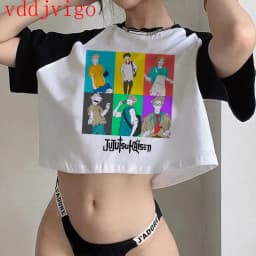 Gothic Crop Top Tshirt Manga Japanese Anime Jujutsu Kaisen T Shirt Gojo Satoru Tops Yuji Itadori Cropped Tees T-shirt
