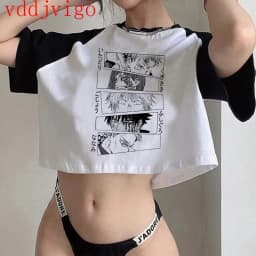 Gothic Crop Top Tshirt Manga Japanese Anime Jujutsu Kaisen T Shirt Gojo Satoru Tops Yuji Itadori Cropped Tees T-shirt