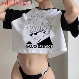 Gothic Crop Top Tshirt Manga Japanese Anime Jujutsu Kaisen T Shirt Gojo Satoru Tops Yuji Itadori Cropped Tees T-shirt