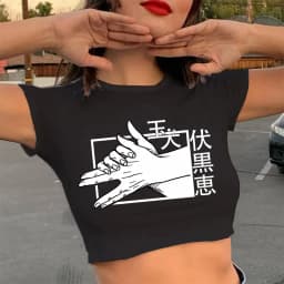 Gothic Crop Top Tshirt Manga Japanese Anime Jujutsu Kaisen T Shirt Gojo Satoru Tops Yuji Itadori Cropped Tees T-shirt