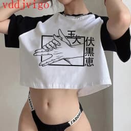 Gothic Crop Top Tshirt Manga Japanese Anime Jujutsu Kaisen T Shirt Gojo Satoru Tops Yuji Itadori Cropped Tees T-shirt
