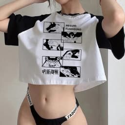 Gothic Crop Top Tshirt Manga Japanese Anime Jujutsu Kaisen T Shirt Gojo Satoru Tops Yuji Itadori Cropped Tees T-shirt