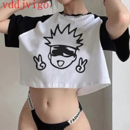 Gothic Crop Top Tshirt Manga Japanese Anime Jujutsu Kaisen T Shirt Gojo Satoru Tops Yuji Itadori Cropped Tees T-shirt
