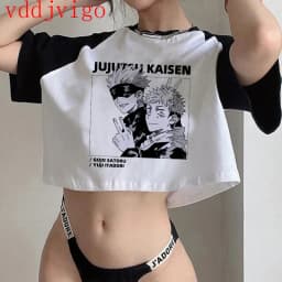 Gothic Crop Top Tshirt Manga Japanese Anime Jujutsu Kaisen T Shirt Gojo Satoru Tops Yuji Itadori Cropped Tees T-shirt