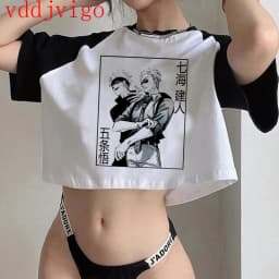 Gothic Crop Top Tshirt Manga Japanese Anime Jujutsu Kaisen T Shirt Gojo Satoru Tops Yuji Itadori Cropped Tees T-shirt