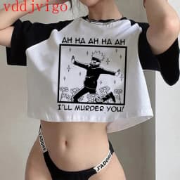 Gothic Crop Top Tshirt Manga Japanese Anime Jujutsu Kaisen T Shirt Gojo Satoru Tops Yuji Itadori Cropped Tees T-shirt