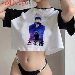 Gothic Crop Top Tshirt Manga Japanese Anime Jujutsu Kaisen T Shirt Gojo Satoru Tops Yuji Itadori Cropped Tees T-shirt