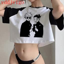 Gothic Crop Top Tshirt Manga Japanese Anime Jujutsu Kaisen T Shirt Gojo Satoru Tops Yuji Itadori Cropped Tees T-shirt