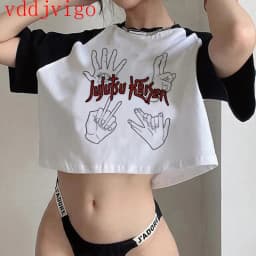 Gothic Crop Top Tshirt Manga Japanese Anime Jujutsu Kaisen T Shirt Gojo Satoru Tops Yuji Itadori Cropped Tees T-shirt