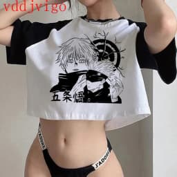 Gothic Crop Top Tshirt Manga Japanese Anime Jujutsu Kaisen T Shirt Gojo Satoru Tops Yuji Itadori Cropped Tees T-shirt