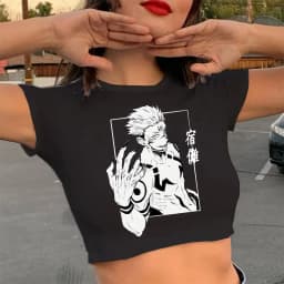 Gothic Crop Top Tshirt Manga Japanese Anime Jujutsu Kaisen T Shirt Gojo Satoru Tops Yuji Itadori Cropped Tees T-shirt