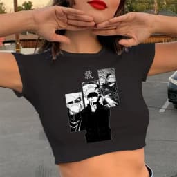 Gothic Crop Top Tshirt Manga Japanese Anime Jujutsu Kaisen T Shirt Gojo Satoru Tops Yuji Itadori Cropped Tees T-shirt