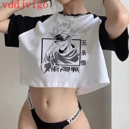 Gothic Crop Top Tshirt Manga Japanese Anime Jujutsu Kaisen T Shirt Gojo Satoru Tops Yuji Itadori Cropped Tees T-shirt
