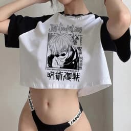 Gothic Crop Top Tshirt Manga Japanese Anime Jujutsu Kaisen T Shirt Gojo Satoru Tops Yuji Itadori Cropped Tees T-shirt