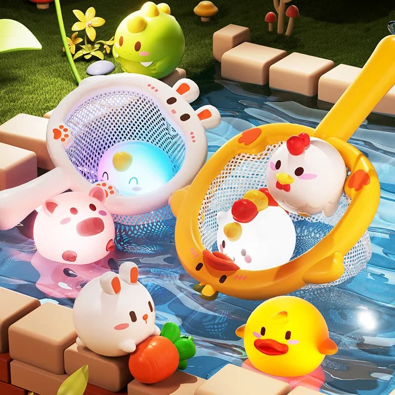 Baby Cute Animals Bath Toy LED Light Up Toys Swimming Water Soft Rubber Float Induction Luminous Duck for Kids Play Funny Gifts