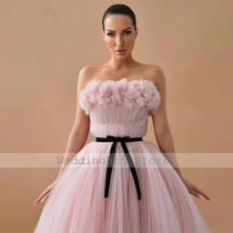 Customized Elegant Birthday Party Dresses Midi Pink Net Ruched Handmade Flower A-line Strapless Women's Cocktail Party Gowns