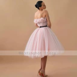 Customized Elegant Birthday Party Dresses Midi Pink Net Ruched Handmade Flower A-line Strapless Women's Cocktail Party Gowns