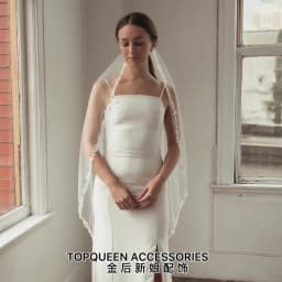 TOPQUEEN V129 Wedding Veil Lace Edge Bridal Veils 3M White Ivory Wedding Veil Thin Scallop Lace Trim Cathedral Mantilla Veu