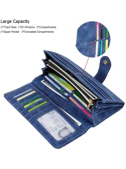 Large Capacity Women Wallet 17 Card Slots Long Wallet with ID Window & Zipper Pocket Casual Coin Purse -suitable for Daily Use