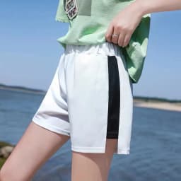 Women's summer high elasticity drawstring wide leg short S-3XL oversized sports underwear with side bar splicing sports shorts