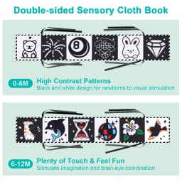Baby Cloth Book High Contrast Baby Toys 0M+ Newborn Crib Toys Black and White Animal Sensory Cloth Books Montessori Toys