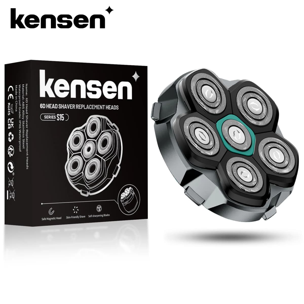 KENSEN Replaceable Blade for S15 Head Shaver 6D Magnetic Razor Head Waterproof Stainless Steel Razor Blade for FK-8750 Cutter
