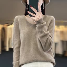 2024 100% Merino Pure Wool V-neck Autumn And Winter Pullover Sweater New Cashmere Sweater Women's Casual Knitted Top DMR201