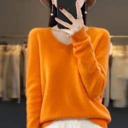 2024 100% Merino Pure Wool V-neck Autumn And Winter Pullover Sweater New Cashmere Sweater Women's Casual Knitted Top DMR201