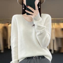 2024 100% Merino Pure Wool V-neck Autumn And Winter Pullover Sweater New Cashmere Sweater Women's Casual Knitted Top DMR201