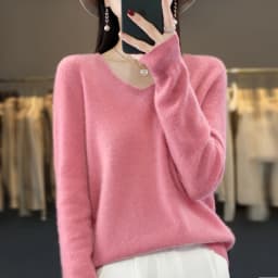2024 100% Merino Pure Wool V-neck Autumn And Winter Pullover Sweater New Cashmere Sweater Women's Casual Knitted Top DMR201