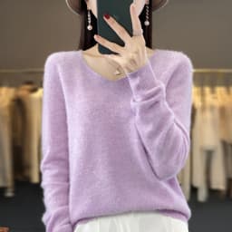 2024 100% Merino Pure Wool V-neck Autumn And Winter Pullover Sweater New Cashmere Sweater Women's Casual Knitted Top DMR201