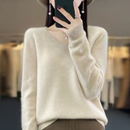 2024 100% Merino Pure Wool V-neck Autumn And Winter Pullover Sweater New Cashmere Sweater Women's Casual Knitted Top DMR201