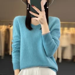 2024 100% Merino Pure Wool V-neck Autumn And Winter Pullover Sweater New Cashmere Sweater Women's Casual Knitted Top DMR201