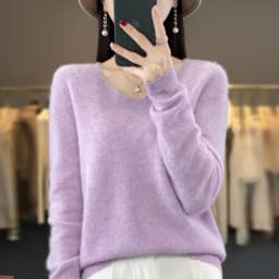 2024 100% Merino Pure Wool V-neck Autumn And Winter Pullover Sweater New Cashmere Sweater Women's Casual Knitted Top DMR201