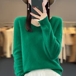 2024 100% Merino Pure Wool V-neck Autumn And Winter Pullover Sweater New Cashmere Sweater Women's Casual Knitted Top DMR201