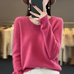 2024 100% Merino Pure Wool V-neck Autumn And Winter Pullover Sweater New Cashmere Sweater Women's Casual Knitted Top DMR201