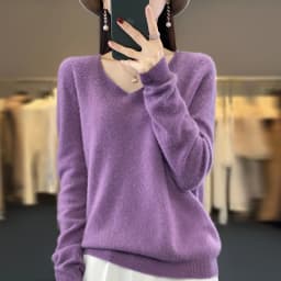 2024 100% Merino Pure Wool V-neck Autumn And Winter Pullover Sweater New Cashmere Sweater Women's Casual Knitted Top DMR201