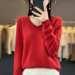 2024 100% Merino Pure Wool V-neck Autumn And Winter Pullover Sweater New Cashmere Sweater Women's Casual Knitted Top DMR201