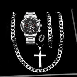 3PCS/5PCS Set DEYROS Fashion Mens Calendar Watches Men Business Quartz Wristwatch Male Casual Necklace Bracelet Watch.