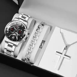 3PCS/5PCS Set DEYROS Fashion Mens Calendar Watches Men Business Quartz Wristwatch Male Casual Necklace Bracelet Watch.