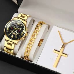 3PCS/5PCS Set DEYROS Fashion Mens Calendar Watches Men Business Quartz Wristwatch Male Casual Necklace Bracelet Watch.