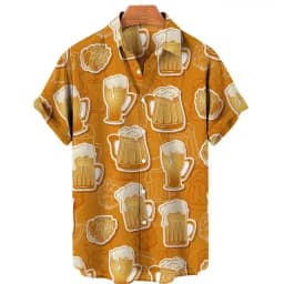 Beer Festival Harajuku Shirts For Men 3D Print Short Sleeve Tees Summer Hawaiian Beach Style Single-Breasted Tops Lapel